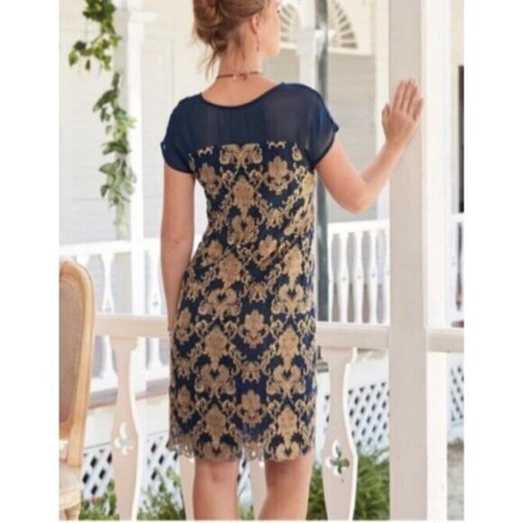 Sundance Teal Blue Gold Embroidery Shift Dress size large - Picture 4 of 11
